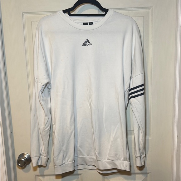 Adidas Woman’s White Crewneck Sweatshirt with Logo Across Back Size Medium - Picture 1 of 10